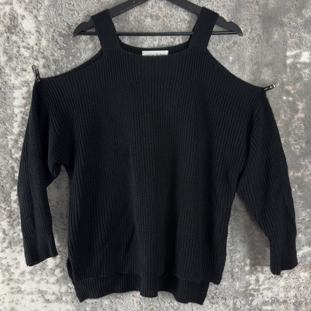 Caren Forbes Plus Size 1X Cold Shoulder Knit Sweater Black Casual Outdoor